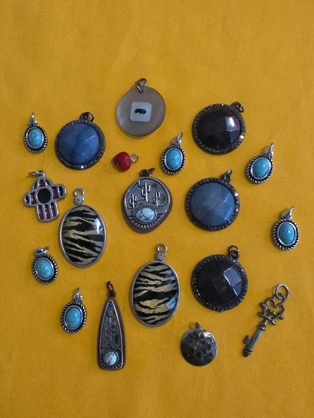 Lot of 19 Assorted Turquoise Color, Silver & Copper Toned Pendant Charms